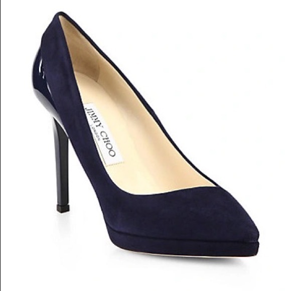 Jimmy Choo Rudy Suede And Patent Platform Pumps In Navy - Picture 9 of 9